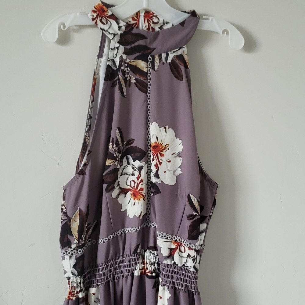 Gray floral halter dress